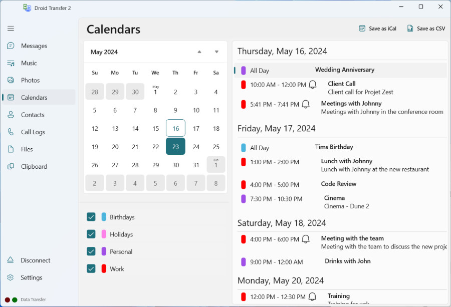 Backup Calendar from Android to PC