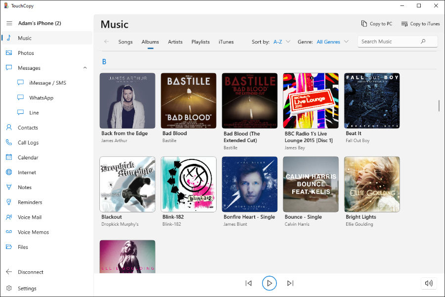 Accessing iPhone music on PC using TouchCopy