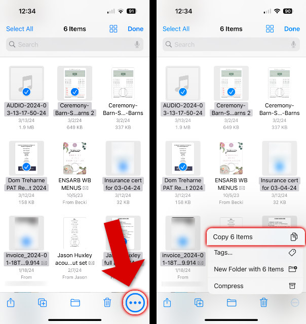 Copying files in the iPhone Files app