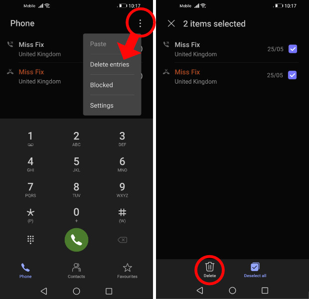 Deleting Call Logs on Huawei Honor (Android)