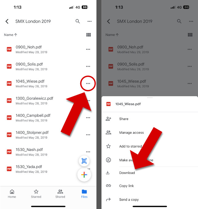 how to download google drive files to iphone