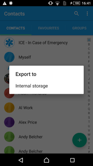Export Android contacts to internal storage as VCard file