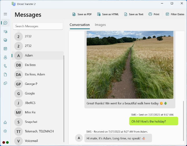 Saving Android messages with Droid Transfer