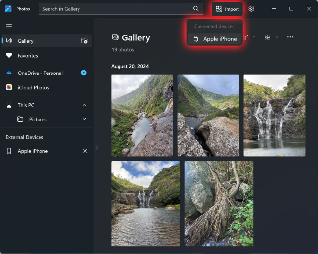 Importing iPhone pictures with Windows Photos app