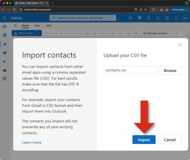 Importing iPhone contacts into Outlook