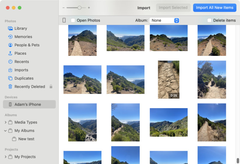 Importing photos from iPhone to Mac with the Photos app
