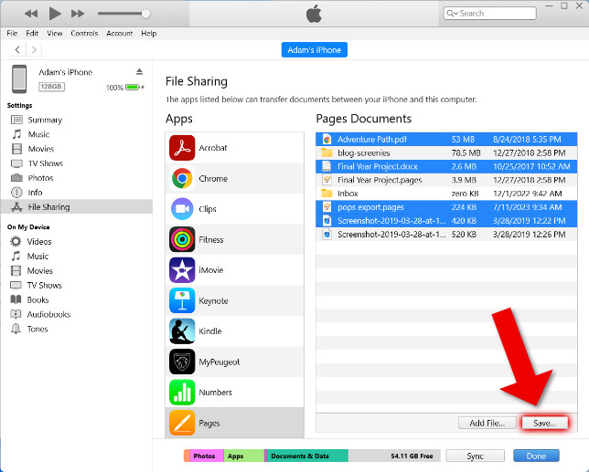 Saving iPhone files to PC with iTunes