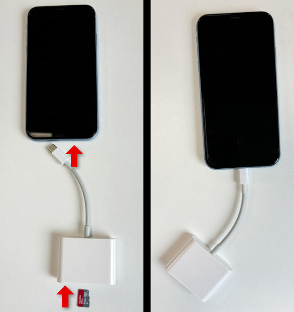 Connecting an SD Card adapter to an iPhone