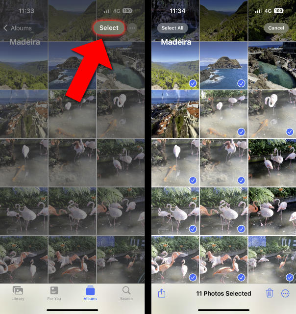 Selecting photos in the iPhone Photos app