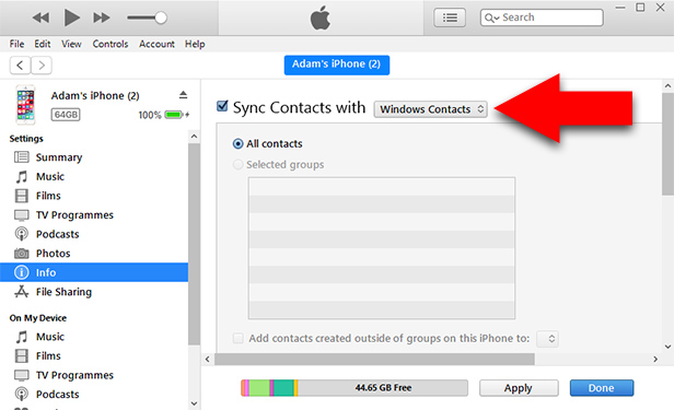 Syncing contacts from PC to iPhone with iTunes