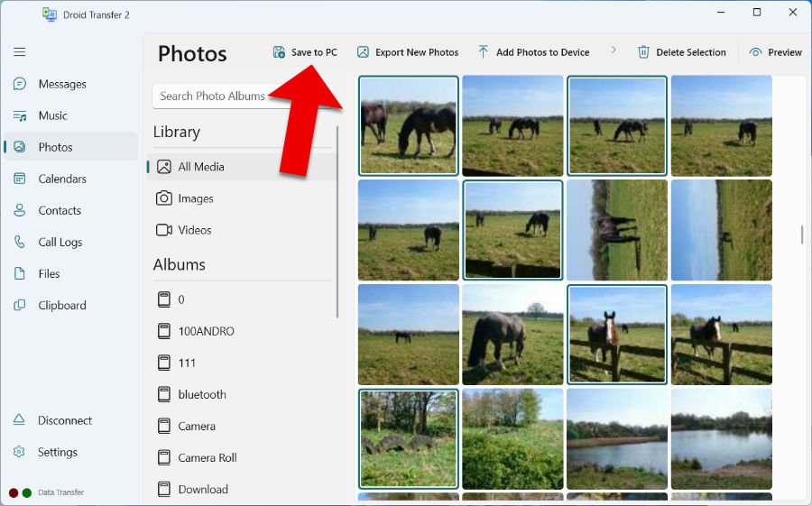 Save selected photos to the PC