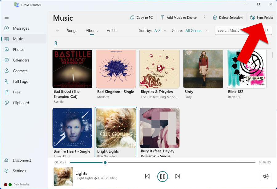 Sync music folder with Android
