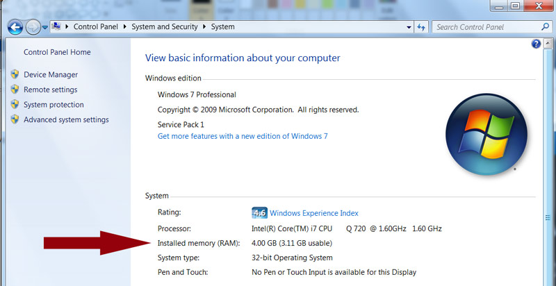 Find out how much RAM your computer has Windows 7