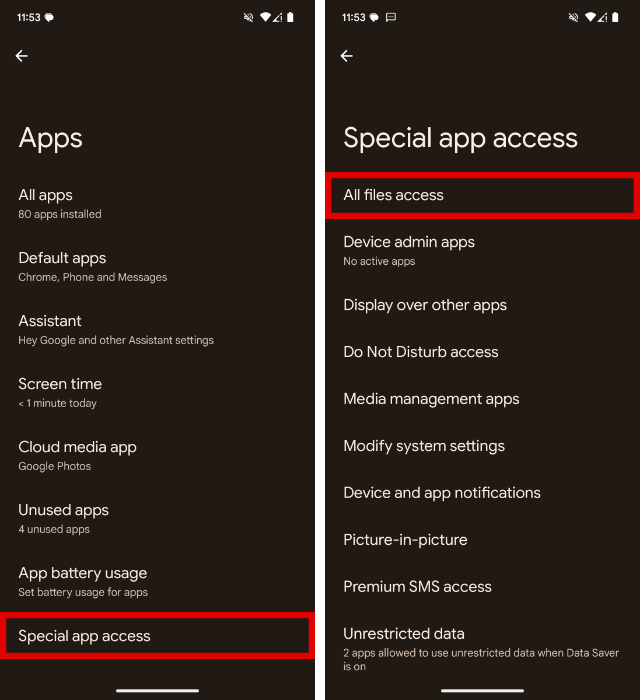 Special App Access settings on Android