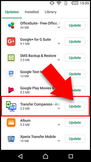 Updating the Transfer Companion app on Google Play Store