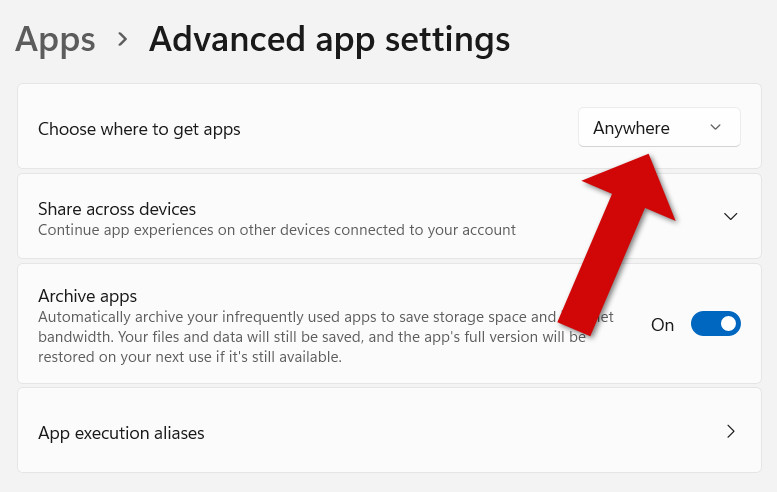 Advanced app settings on Windows 11