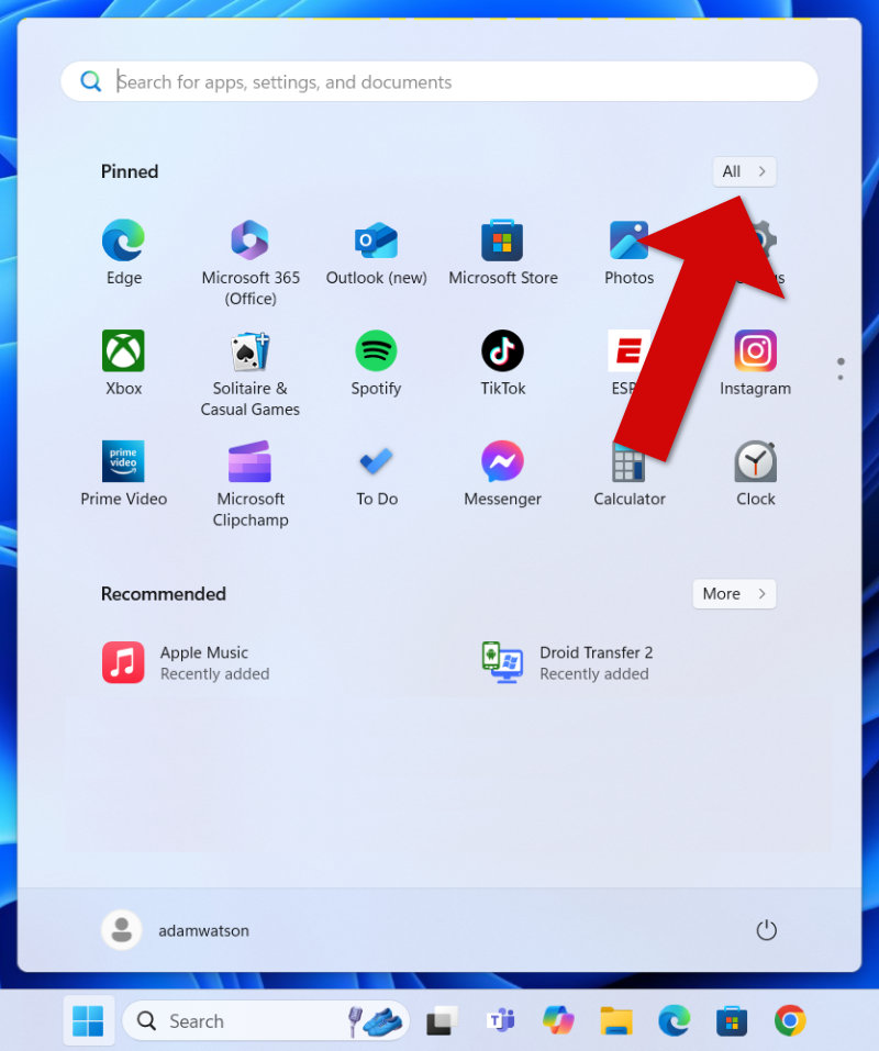 Finding all apps on Windows 11