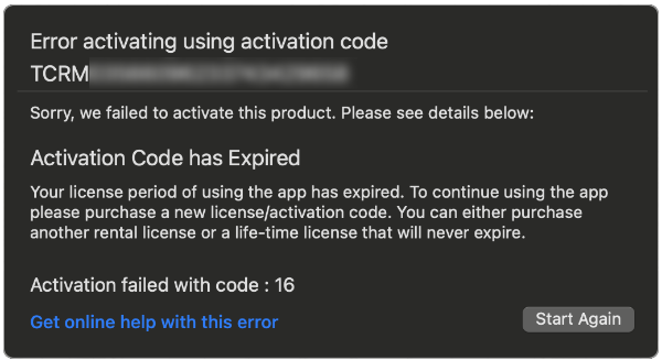 Activation error 16: license expired