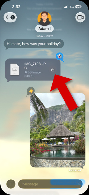 Downloading a photo in an iPhone message which has been offloaded to iCloud