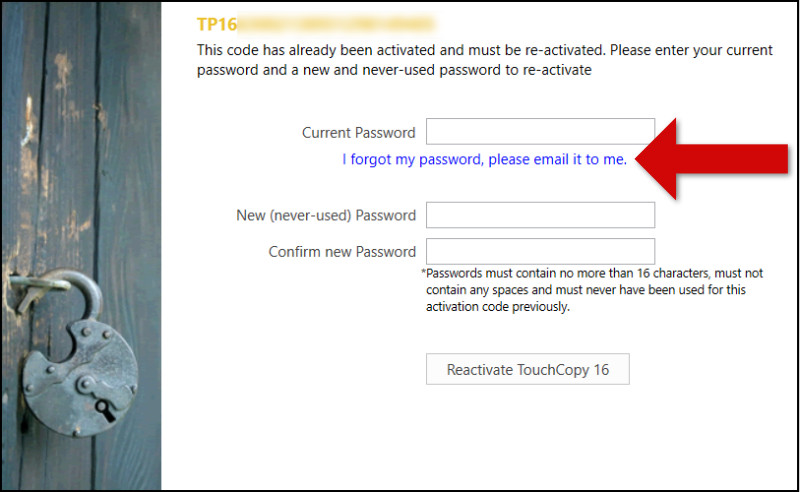 Retrieving a forgotten TouchCopy password