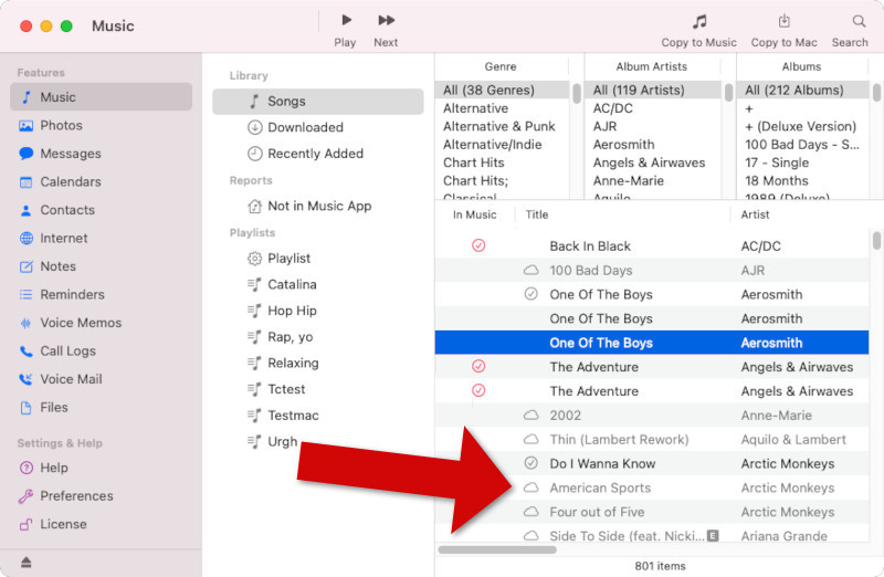 Identifying iCloud tracks in TouchCopy