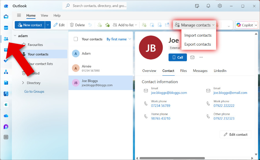 Importing CSV contacts into Outlook