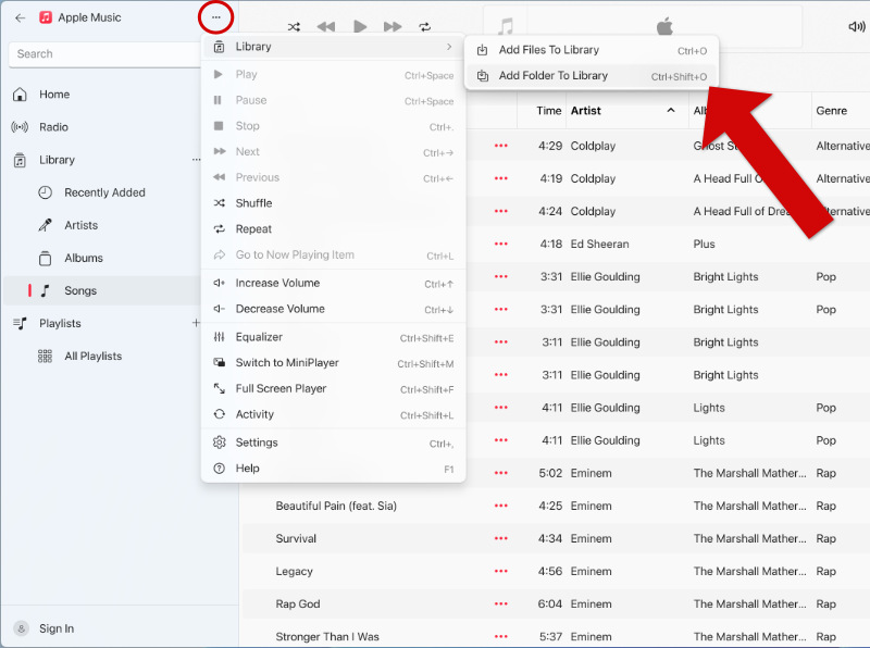 Importing tracks into the Apple Music app on Windows