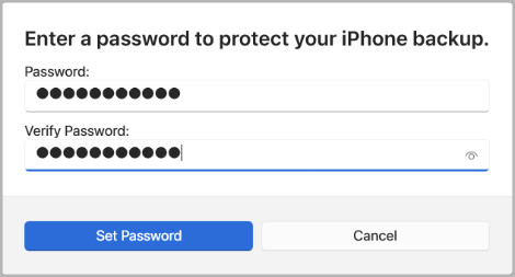 Creating an encrypted iPhone backup in the Apple Devices app