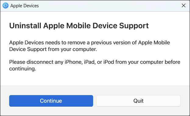 Uninstalling Apple Mobile Devices support on PC