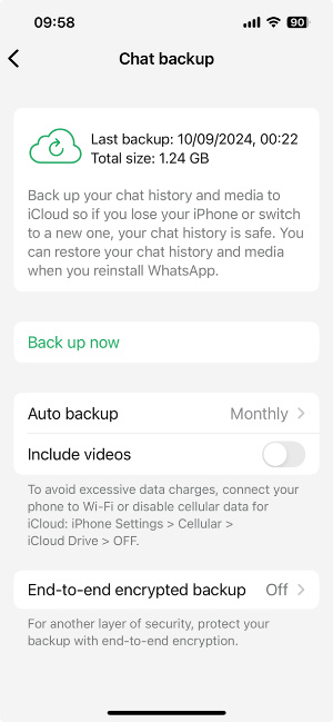 Turning off backup encryption in WhatsApp