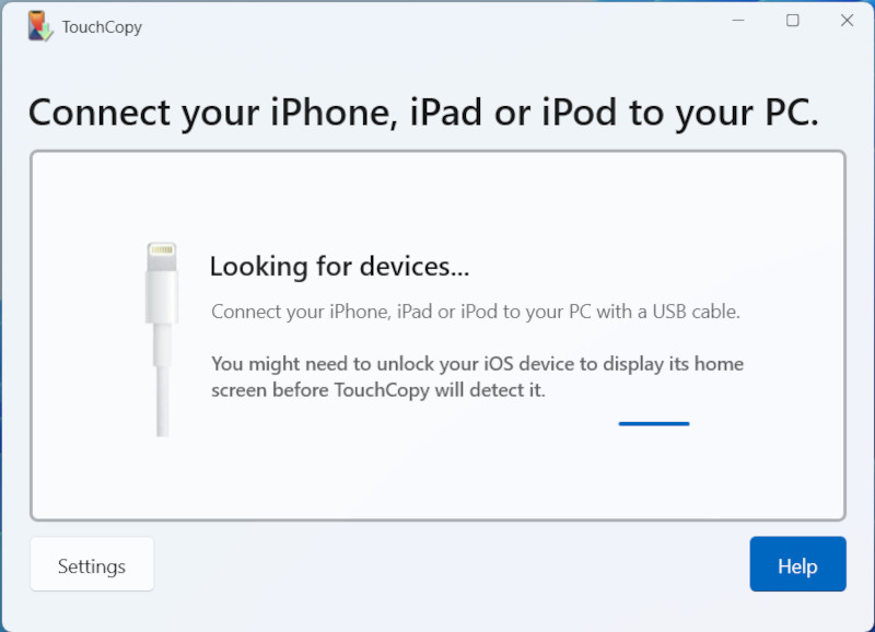 Connecting an iPhone with TouchCopy