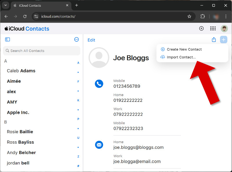 Importing vCard contacts to iCloud