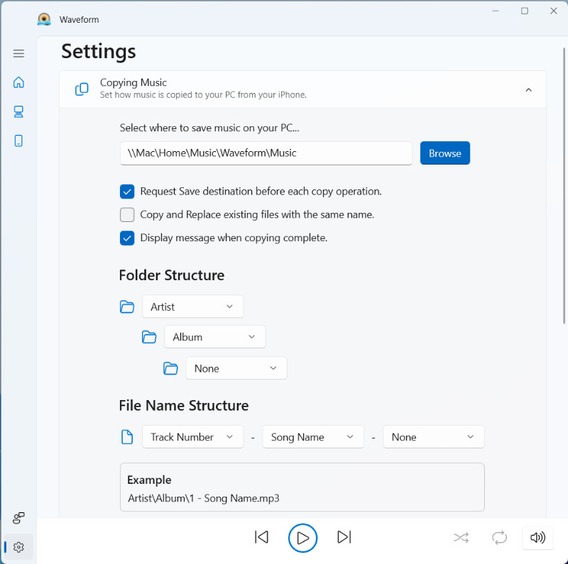 Waveform Music Settings