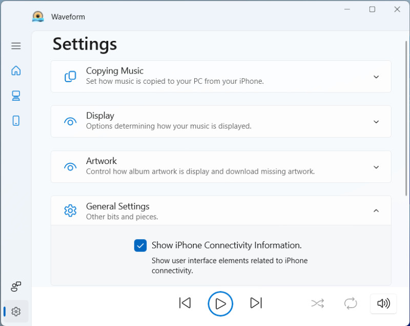 Waveform General app Settings